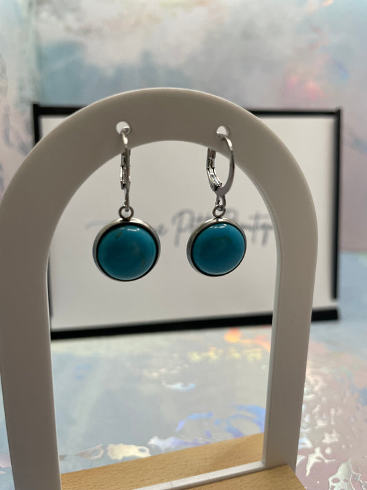 Boucles d’oreilles cabochon turquoise naturelle-Sans Nickel