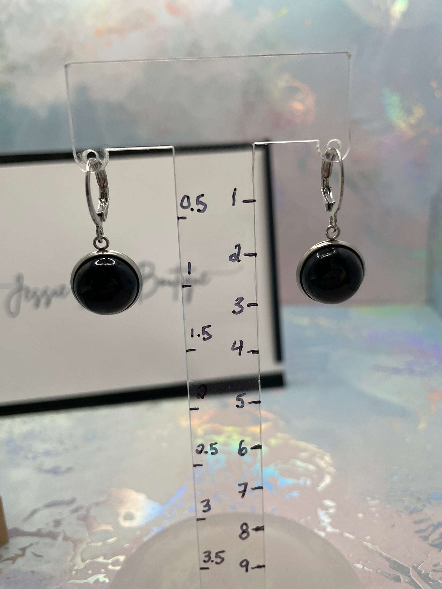 Boucles d’oreilles pendantes onyx noir dans cabochon-Sans Nickel