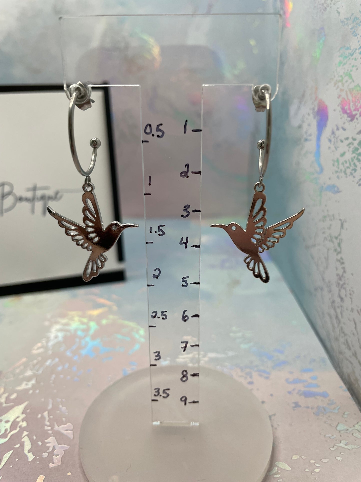 Silver Flying Bird Hoop Drop Earrings-Stainless Steel