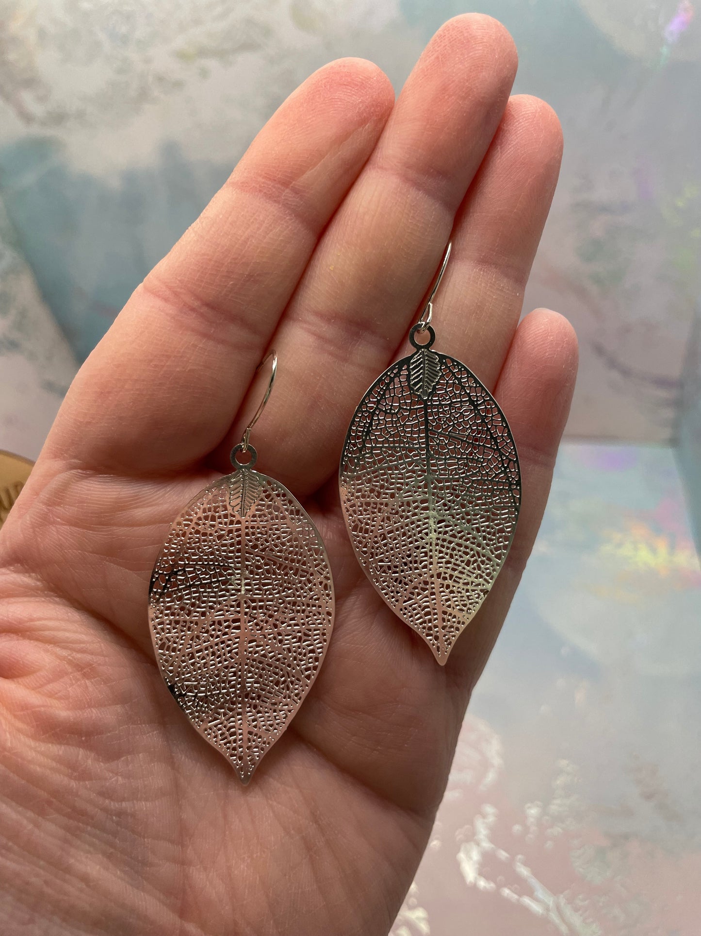 Boucles d’oreilles pendantes feuille argentée-Sans Nickel