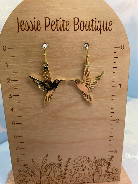 Gold Hummingbird Drop Earrings