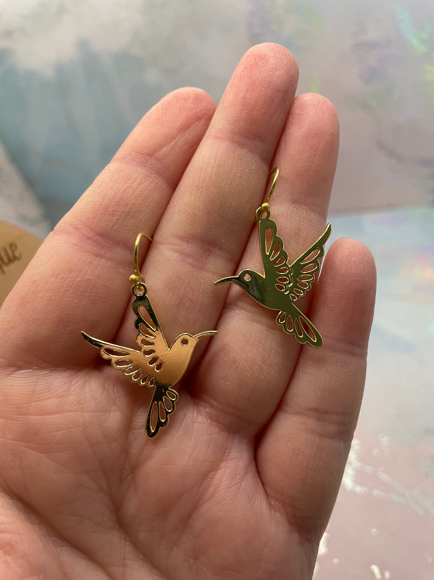 Gold Hummingbird Drop Earrings