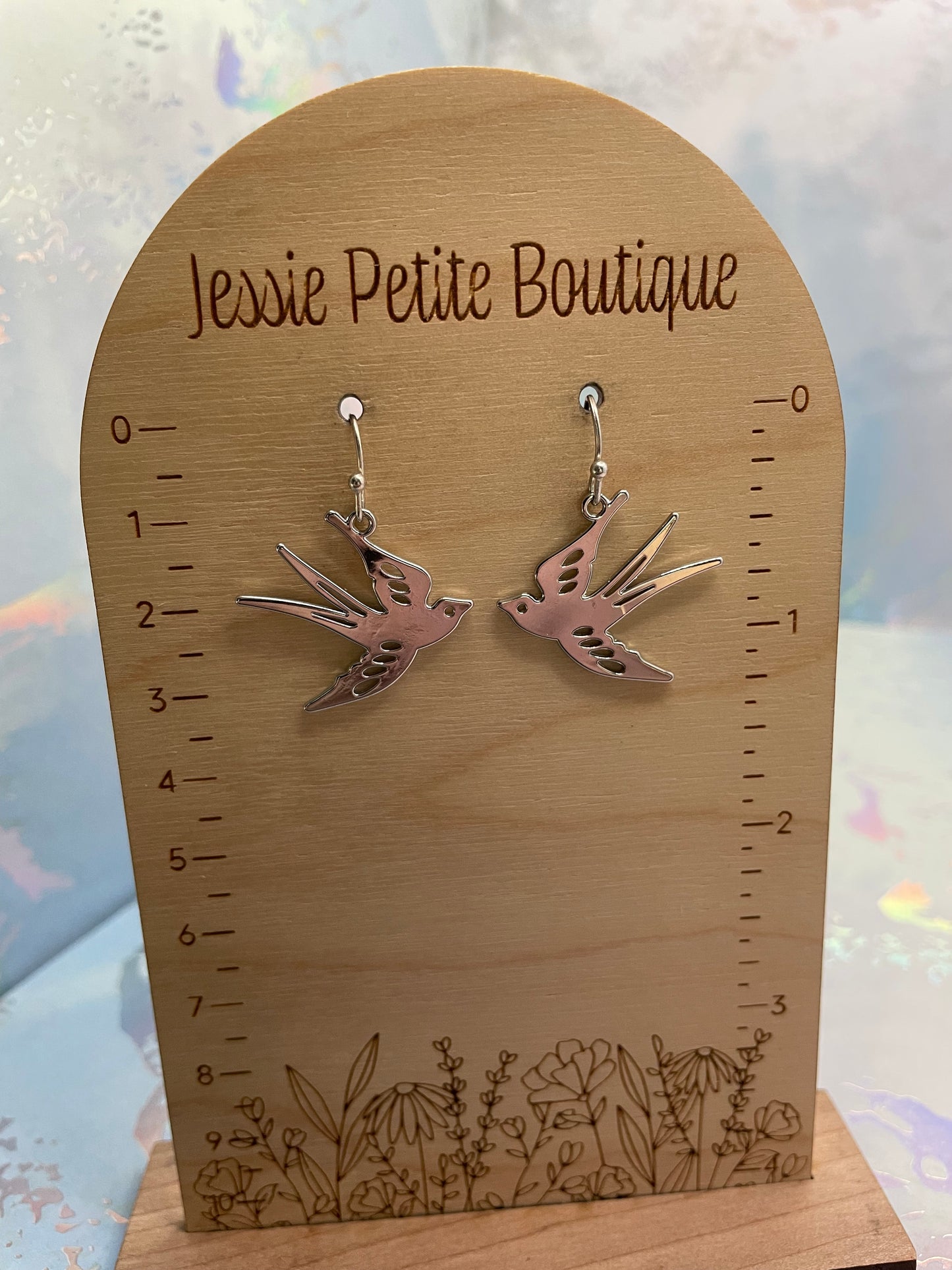 Silver Flying Bird Drop Earrings