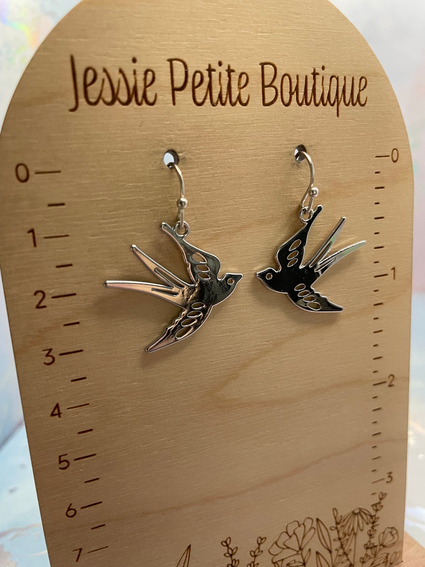 Silver Flying Bird Drop Earrings