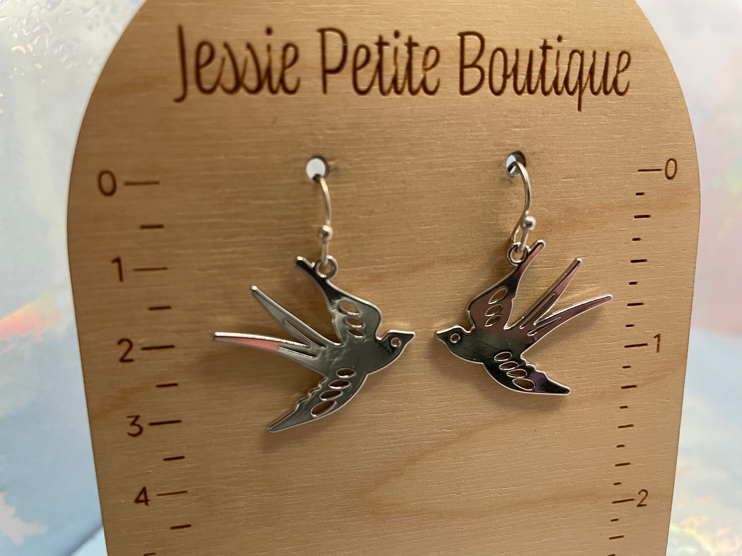 Silver Flying Bird Drop Earrings