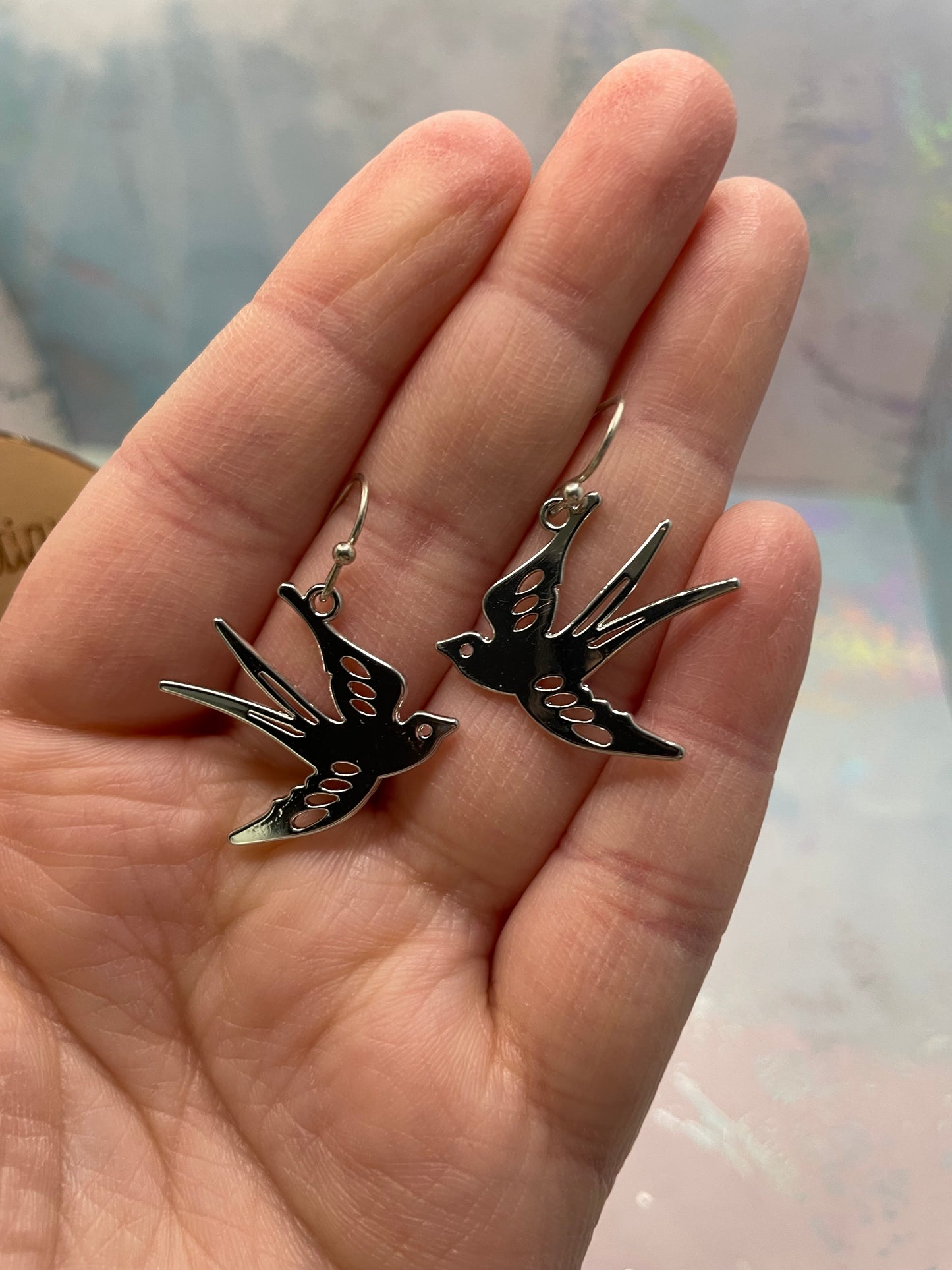 Silver Flying Bird Drop Earrings