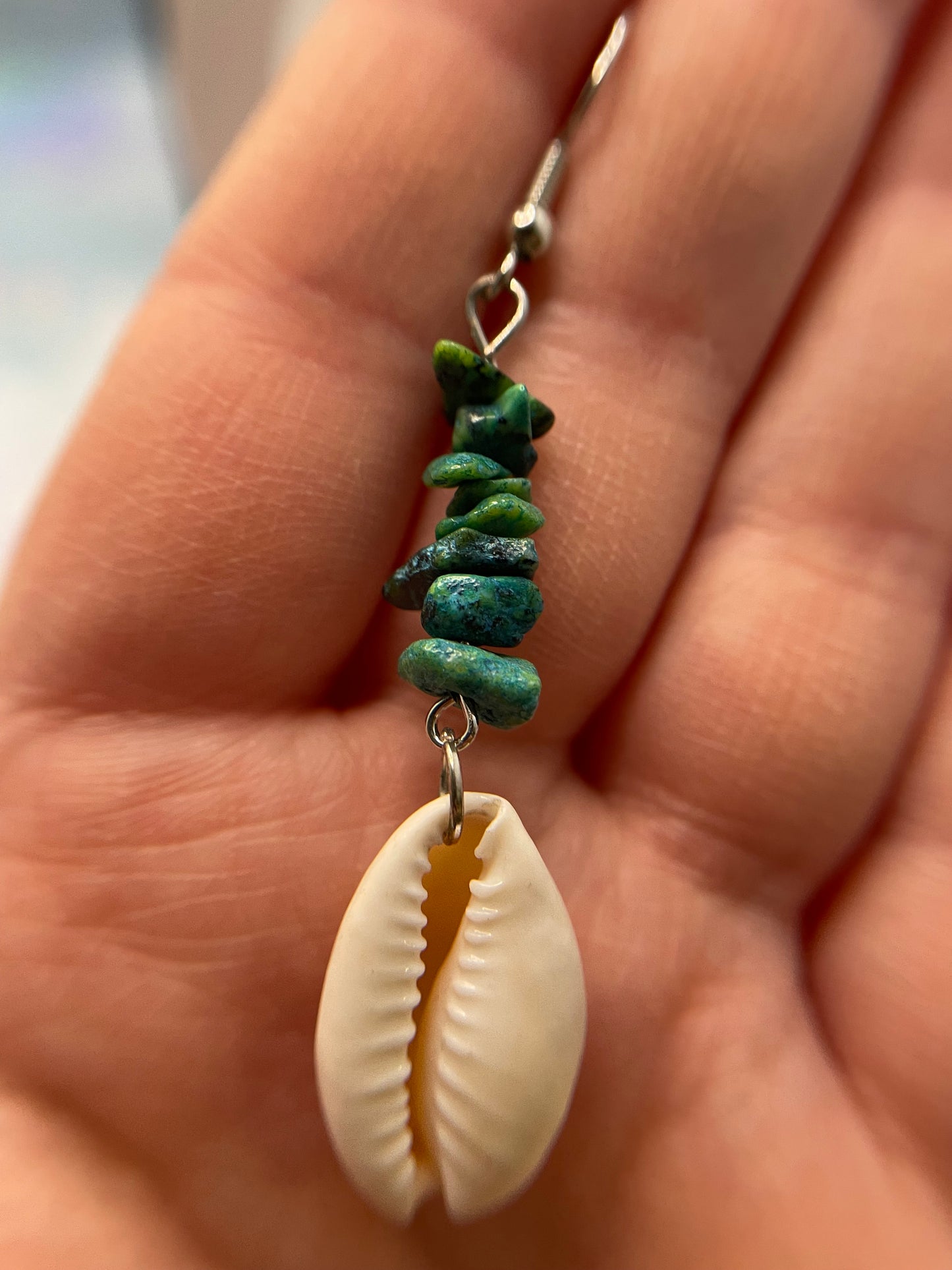 Aloha Earrings - Teal Gemstone Chips with White Shells