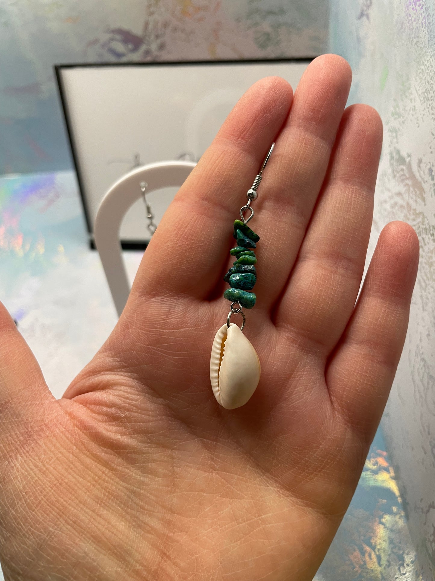 Aloha Earrings - Teal Gemstone Chips with White Shells