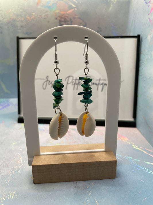 Aloha Earrings - Teal Gemstone Chips with White Shells