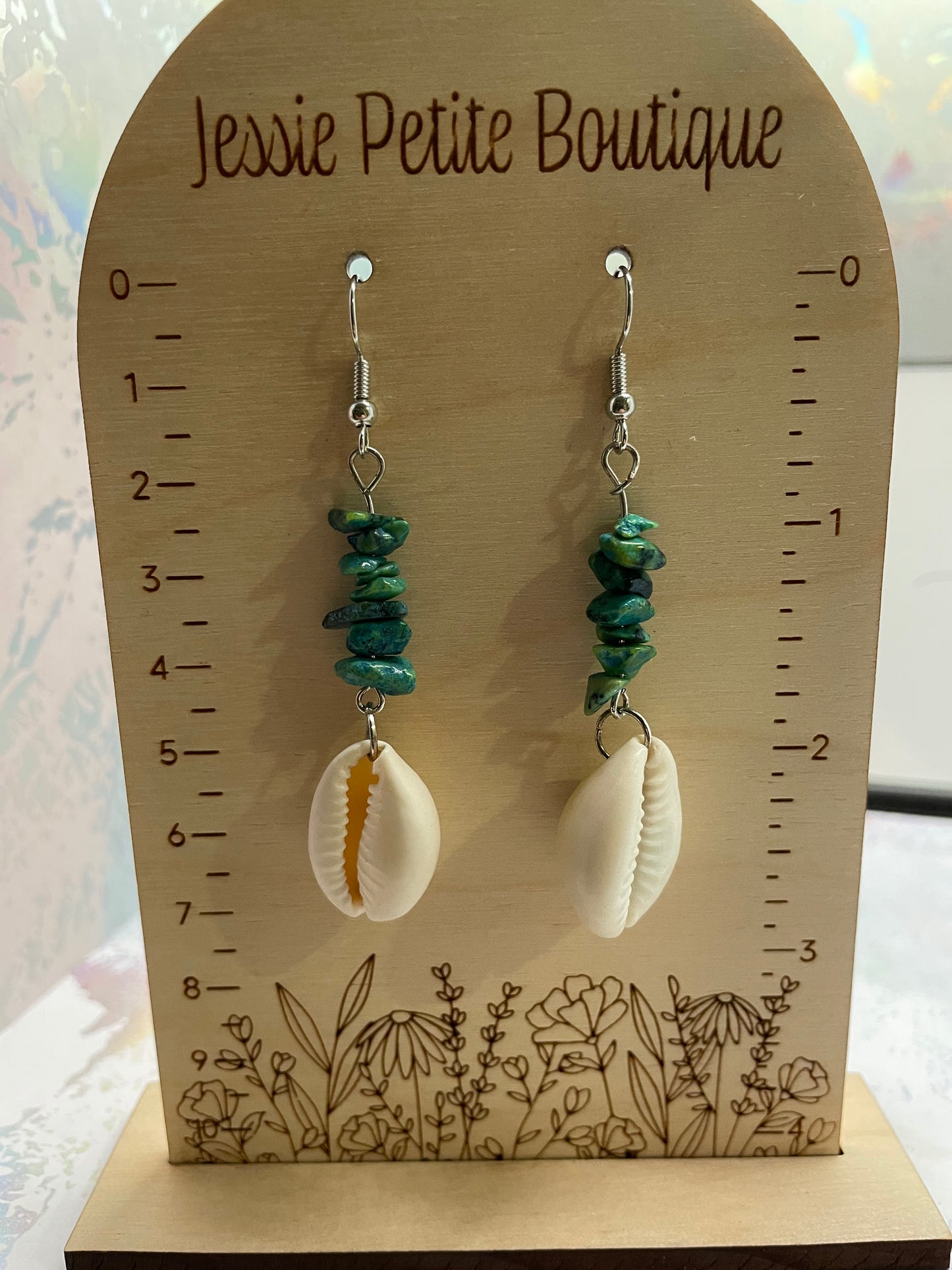Aloha Earrings - Teal Gemstone Chips with White Shells