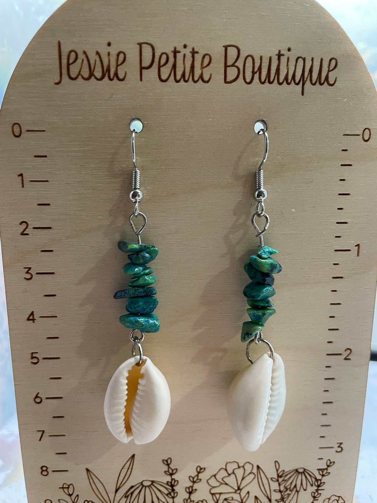 Aloha Earrings - Teal Gemstone Chips with White Shells