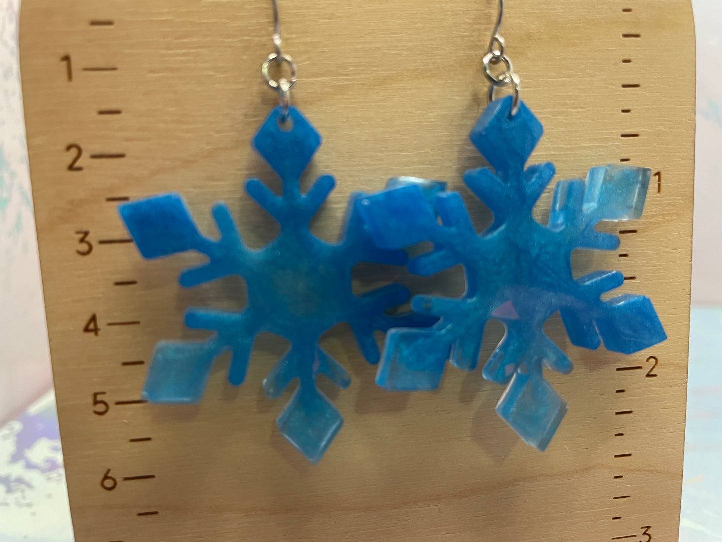 Blue Snowflake Resin Earrings-Stainless Steel