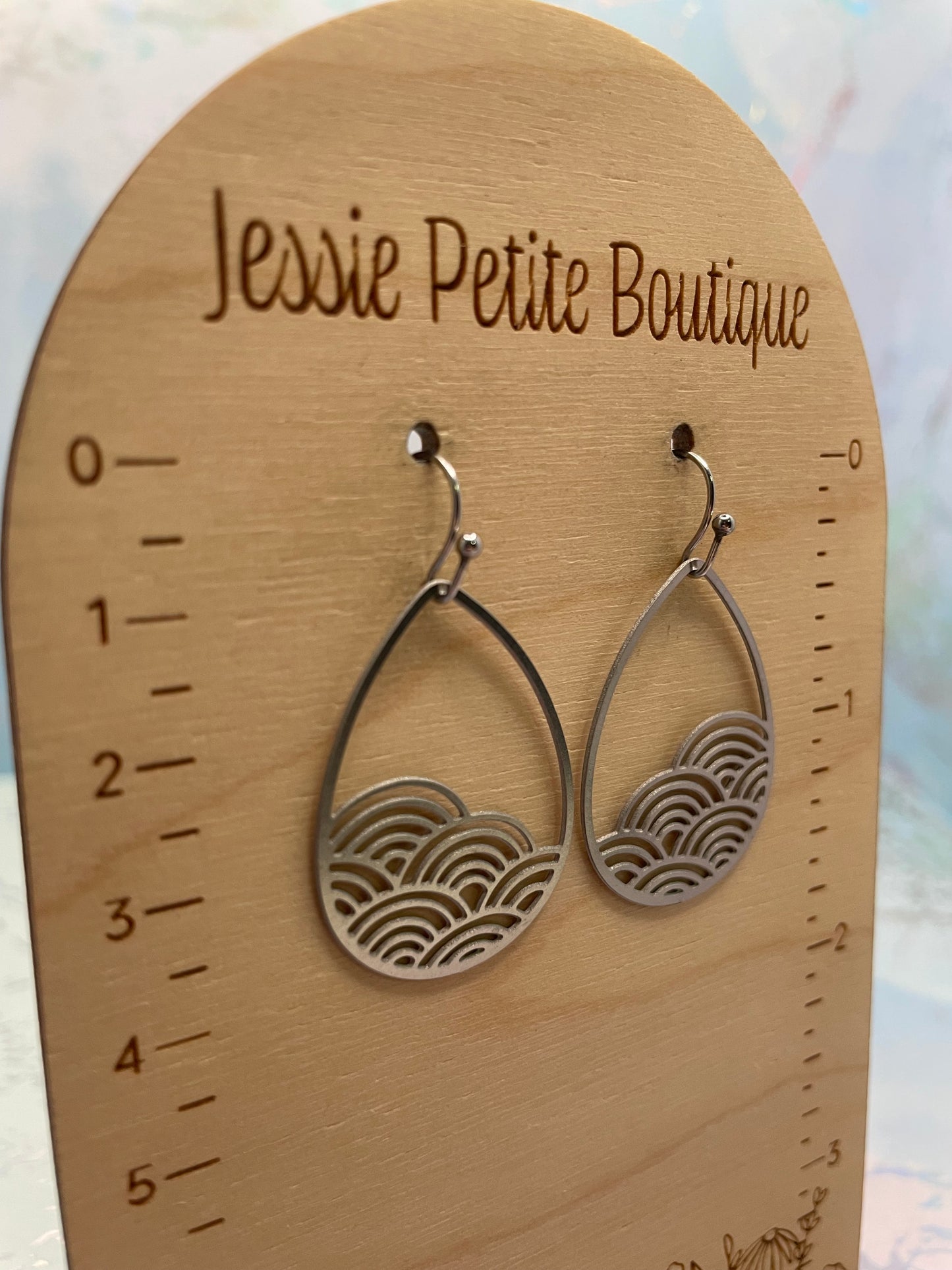 Silver Metal Teardrop Earrings With Circle designs-Stainless Steel