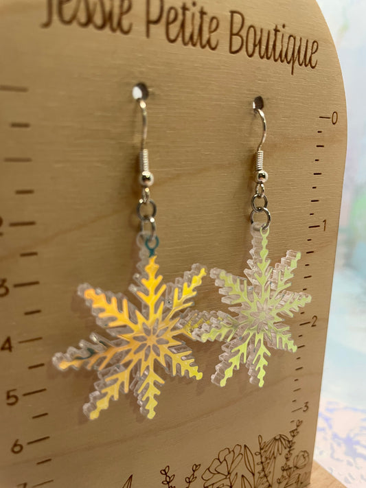 Iridescent Snowflake Acrylic Earrings