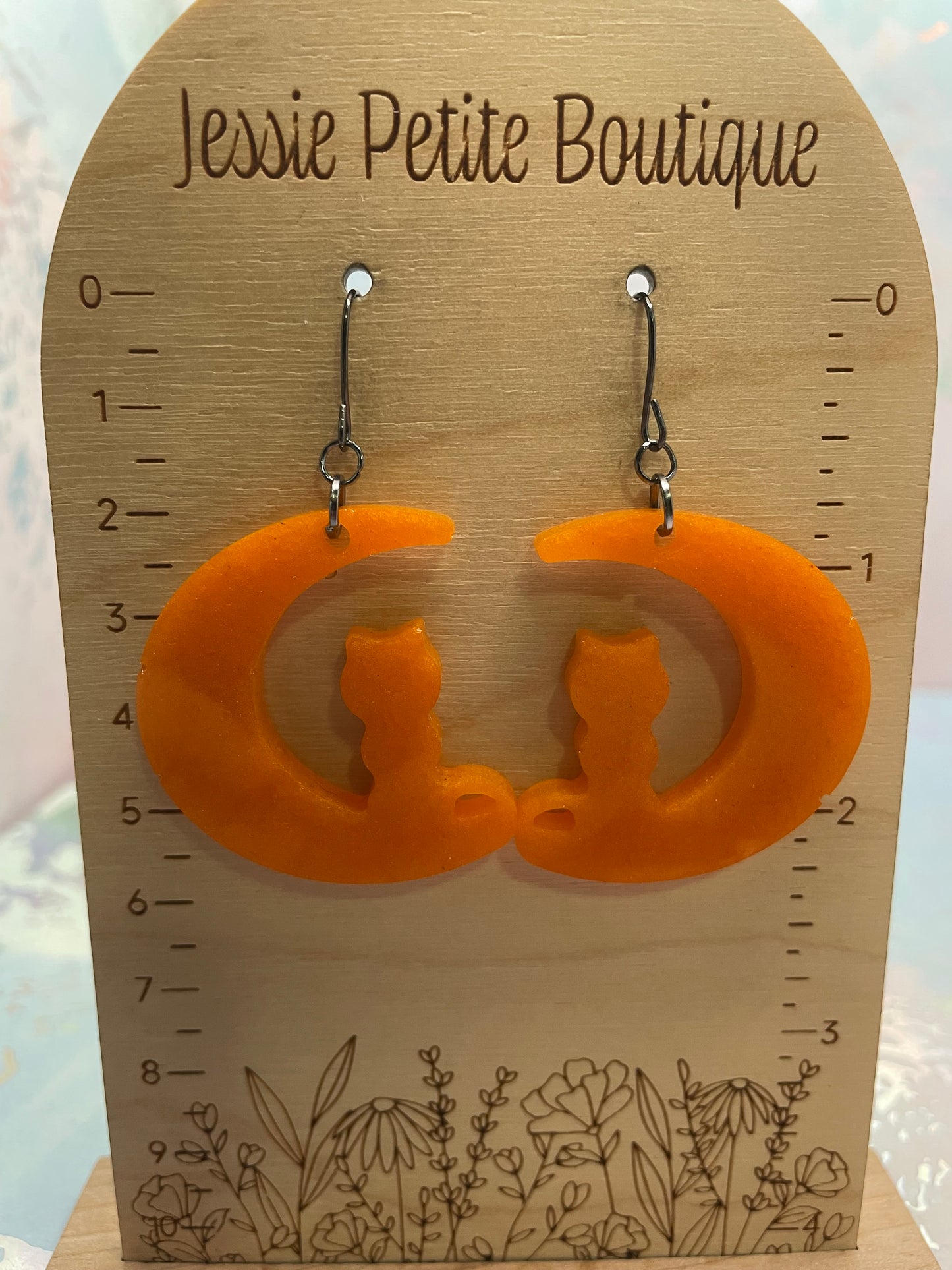 Boucles d’oreilles chat sur la lune orange-Sans Nickel
