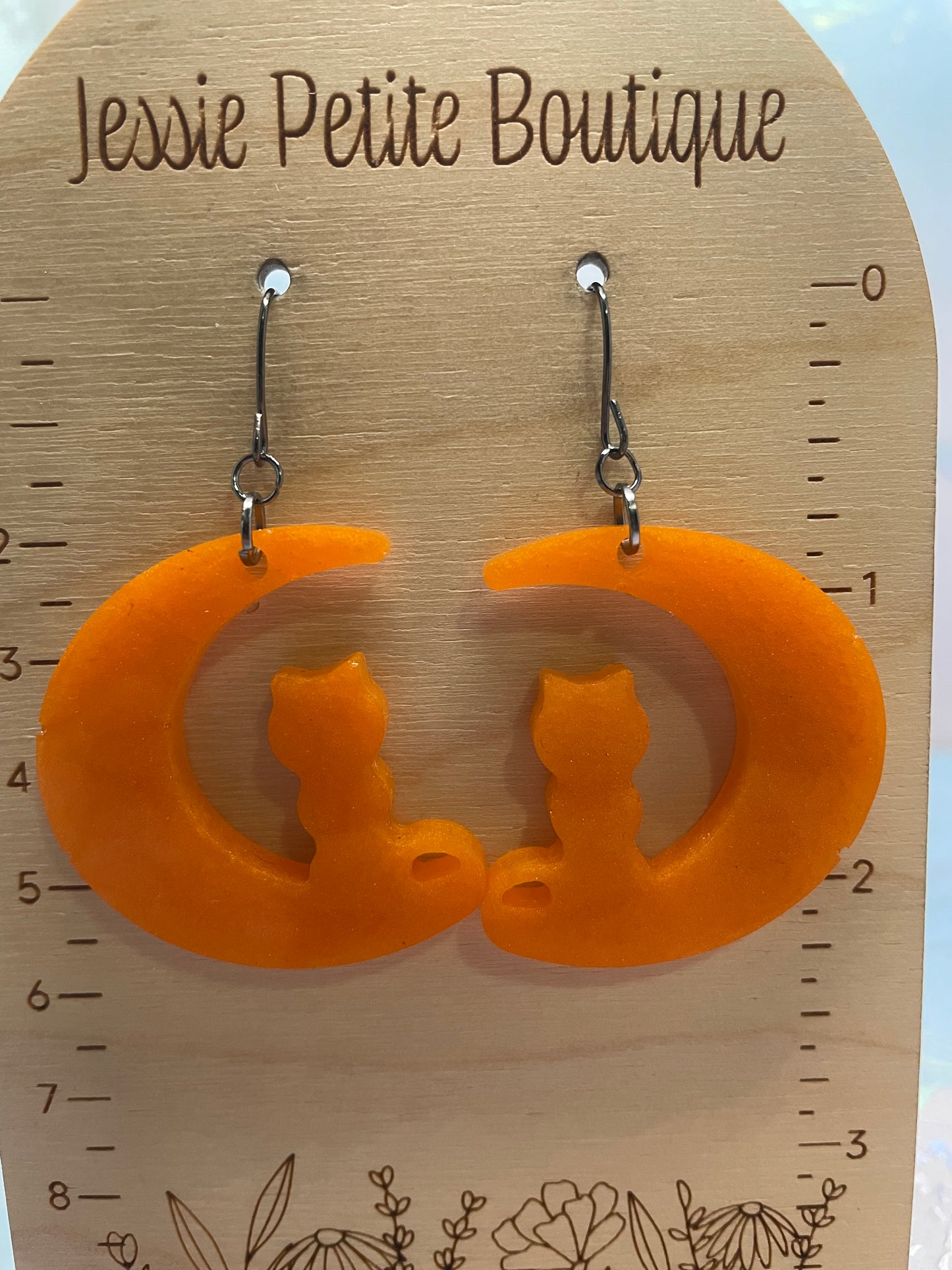 Boucles d’oreilles chat sur la lune orange-Sans Nickel