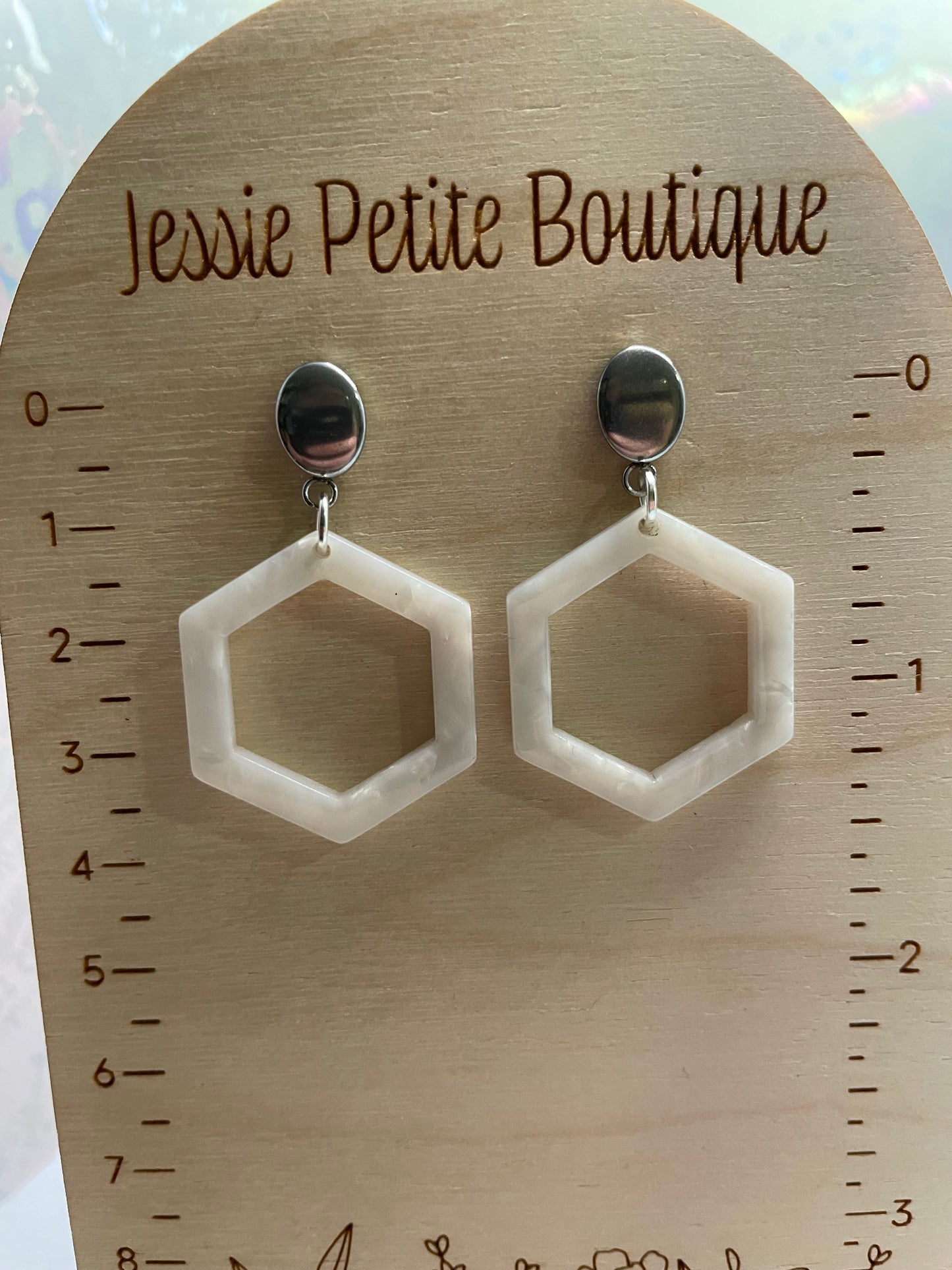Boucles d'oreilles hexagon acrylique blanc - Acier Inoxydable
