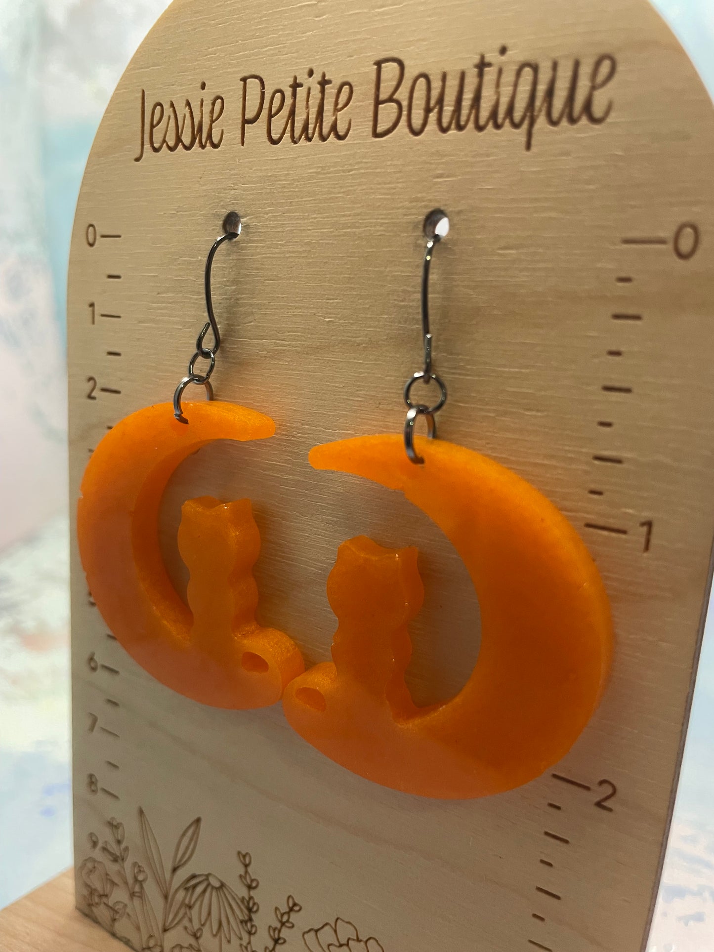 Boucles d’oreilles chat sur la lune orange-Sans Nickel