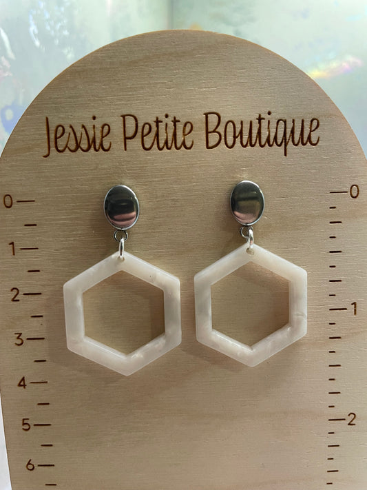 Boucles d'oreilles hexagon acrylique blanc - Acier Inoxydable