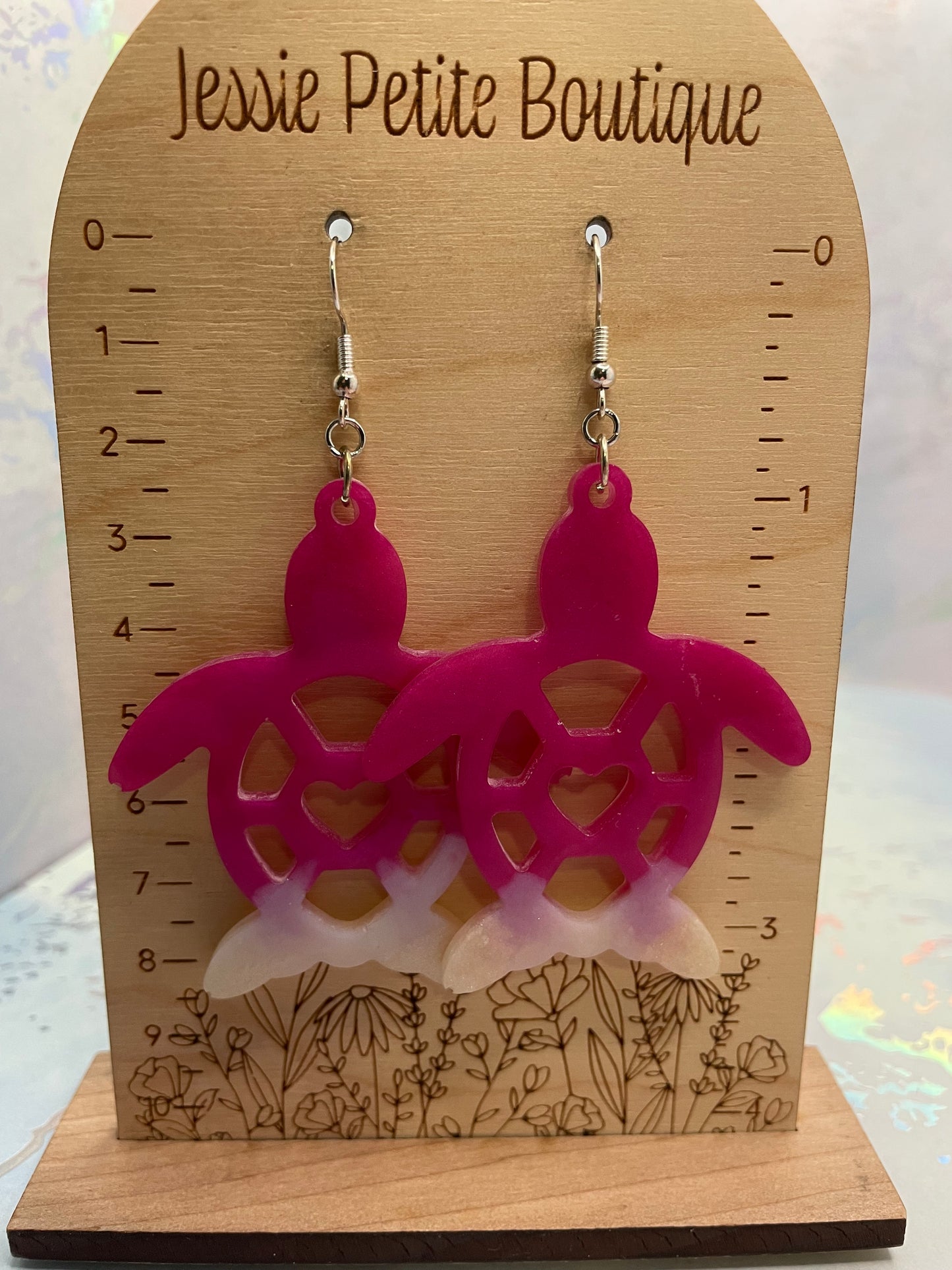 Boucles d’oreilles tortue en résine avec cœur ajouré-Sans Nickel