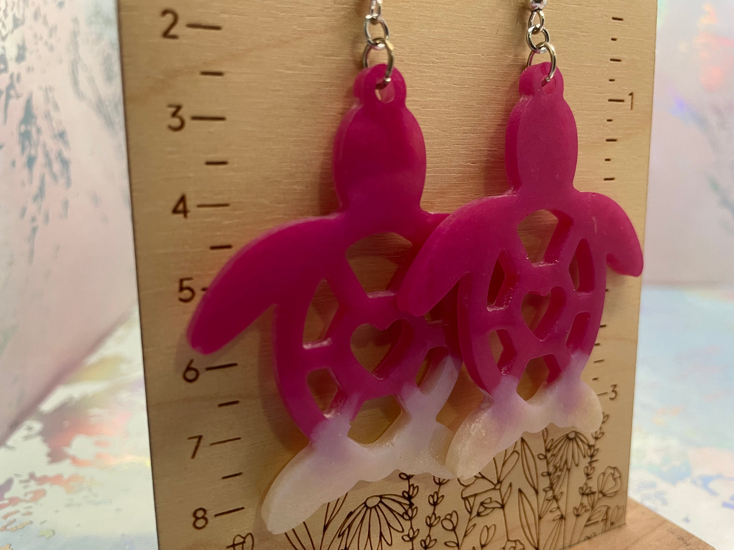 Boucles d’oreilles tortue en résine avec cœur ajouré-Sans Nickel