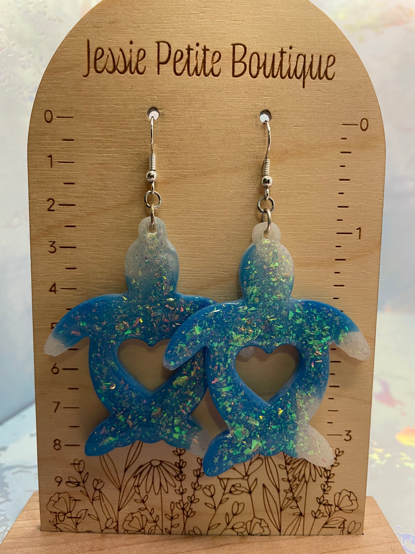 Boucles d’oreilles tortue en résine avec cœur ajouré-Sans Nickel