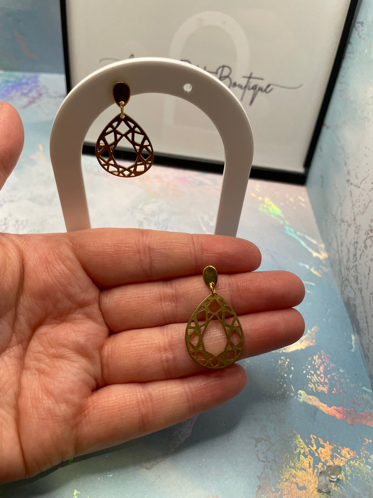 Boucles d'oreilles goutte dorée en laiton– Acier inoxydable