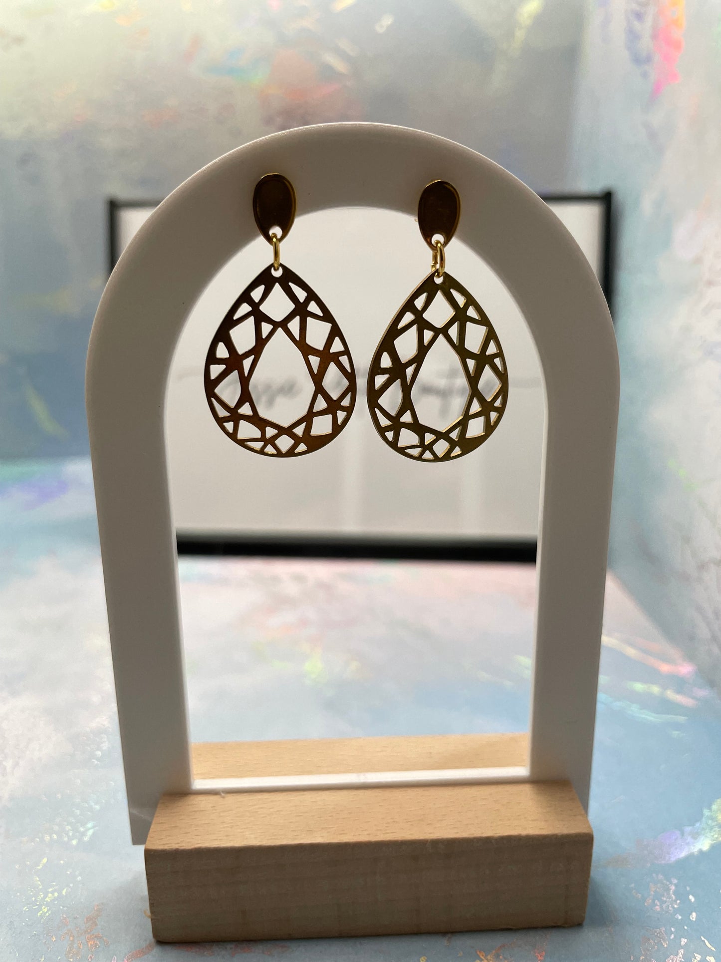 Boucles d'oreilles goutte dorée en laiton– Acier inoxydable