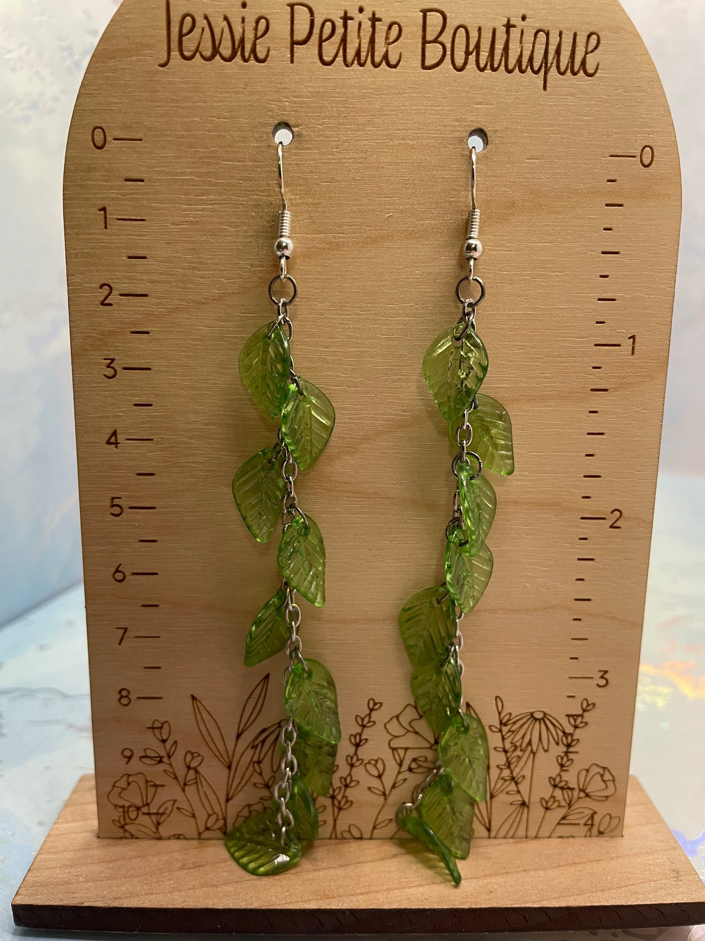 Boucle d'oreilles feuilles vertes suspendues-Sans Nickel