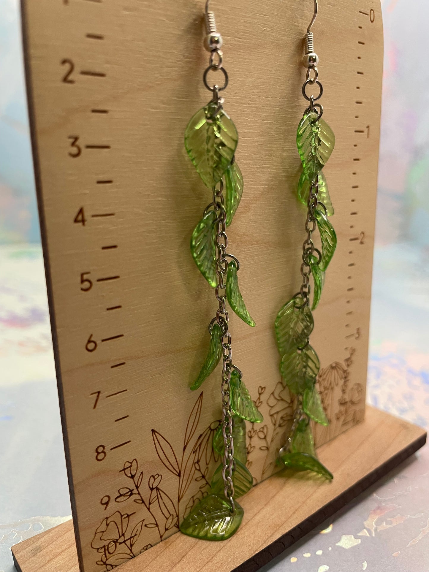 Boucle d'oreilles feuilles vertes suspendues-Sans Nickel