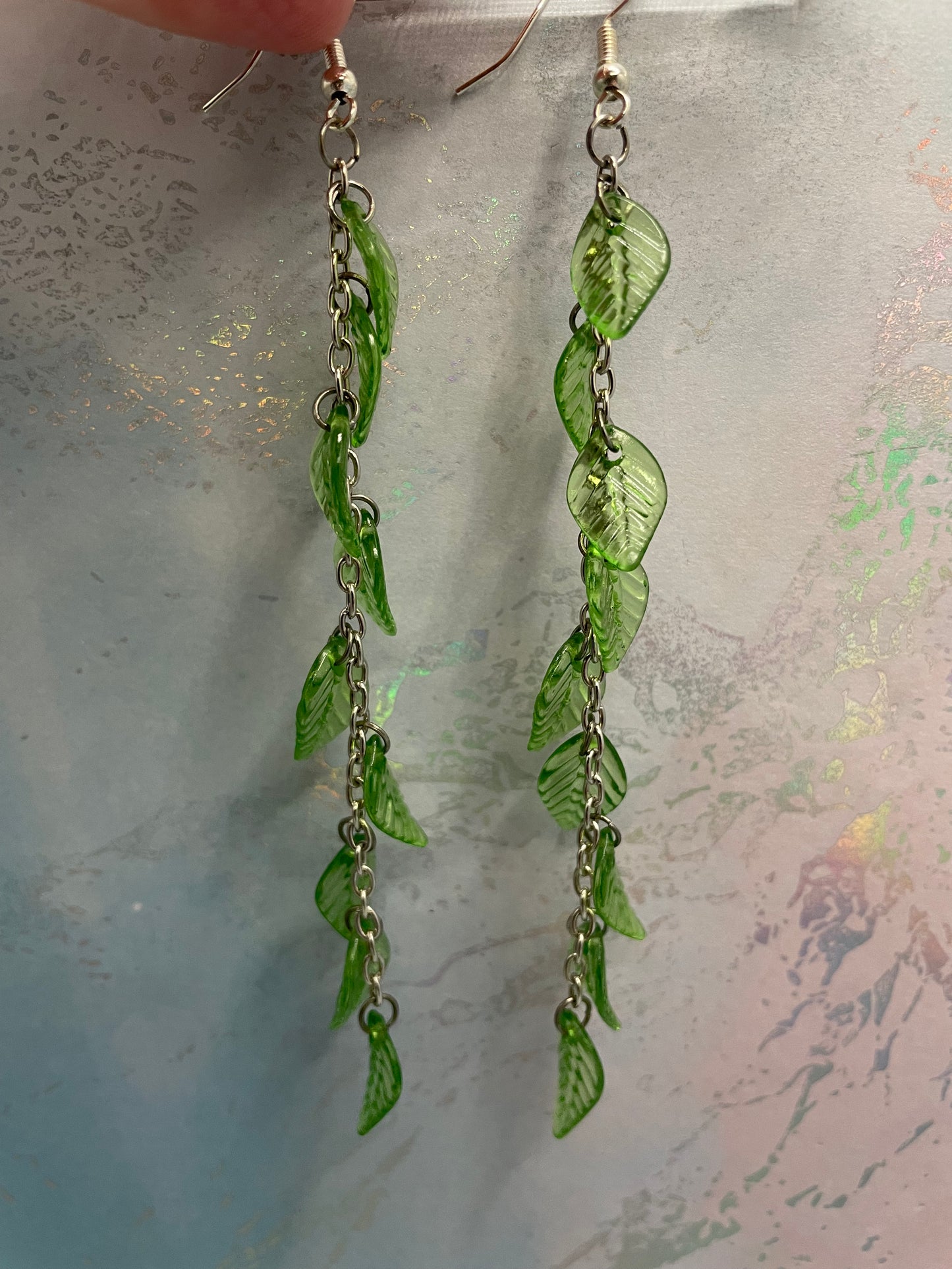 Boucle d'oreilles feuilles vertes suspendues-Sans Nickel