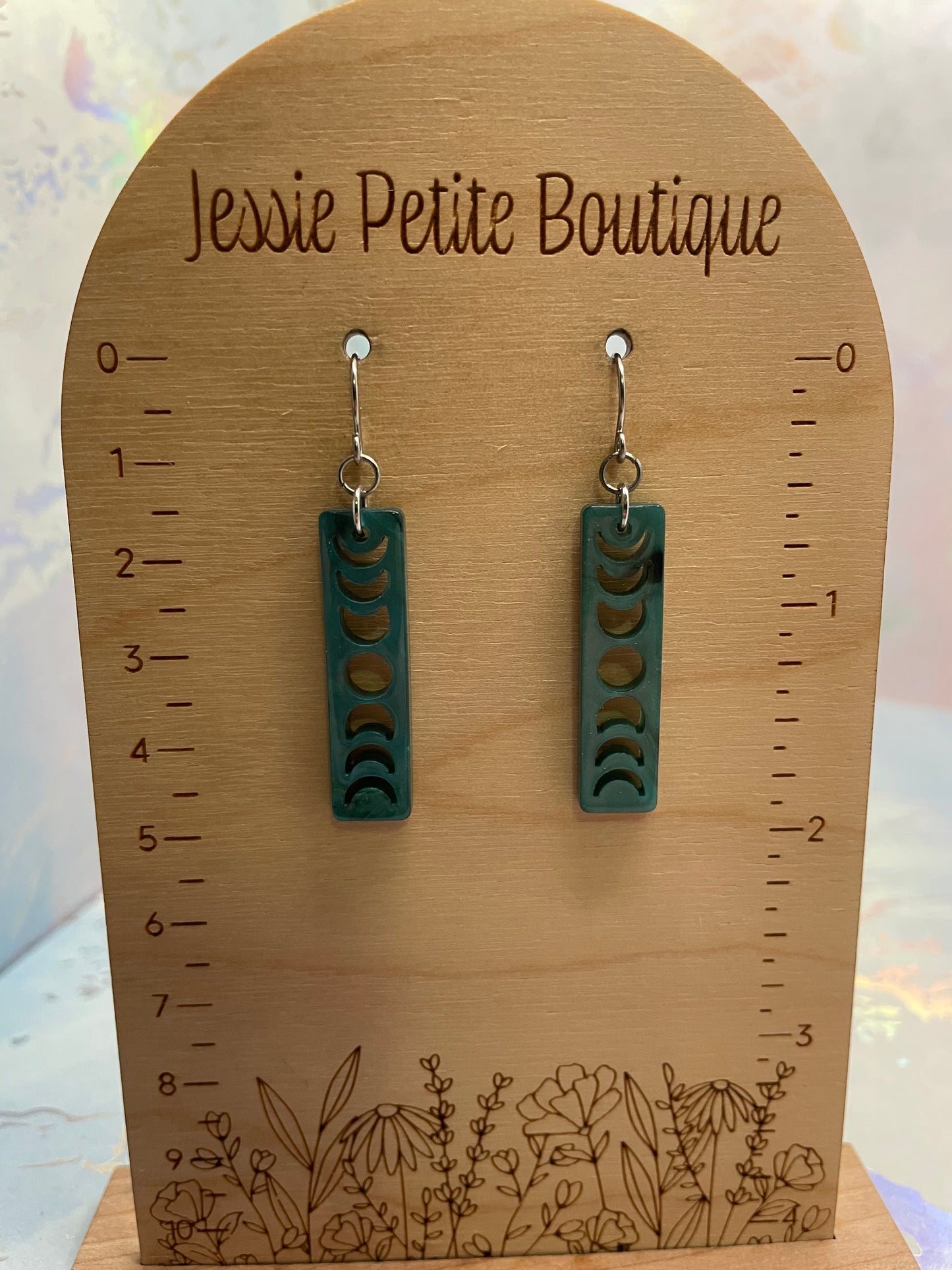 Boucles d’oreilles rectangulaires phases de lune sarcelle