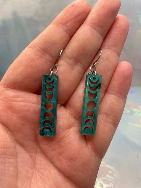 Boucles d’oreilles rectangulaires phases de lune sarcelle