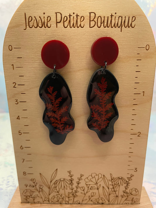 Stacey – Boucles d’oreilles botaniques noir et rouge-Sans Nickel