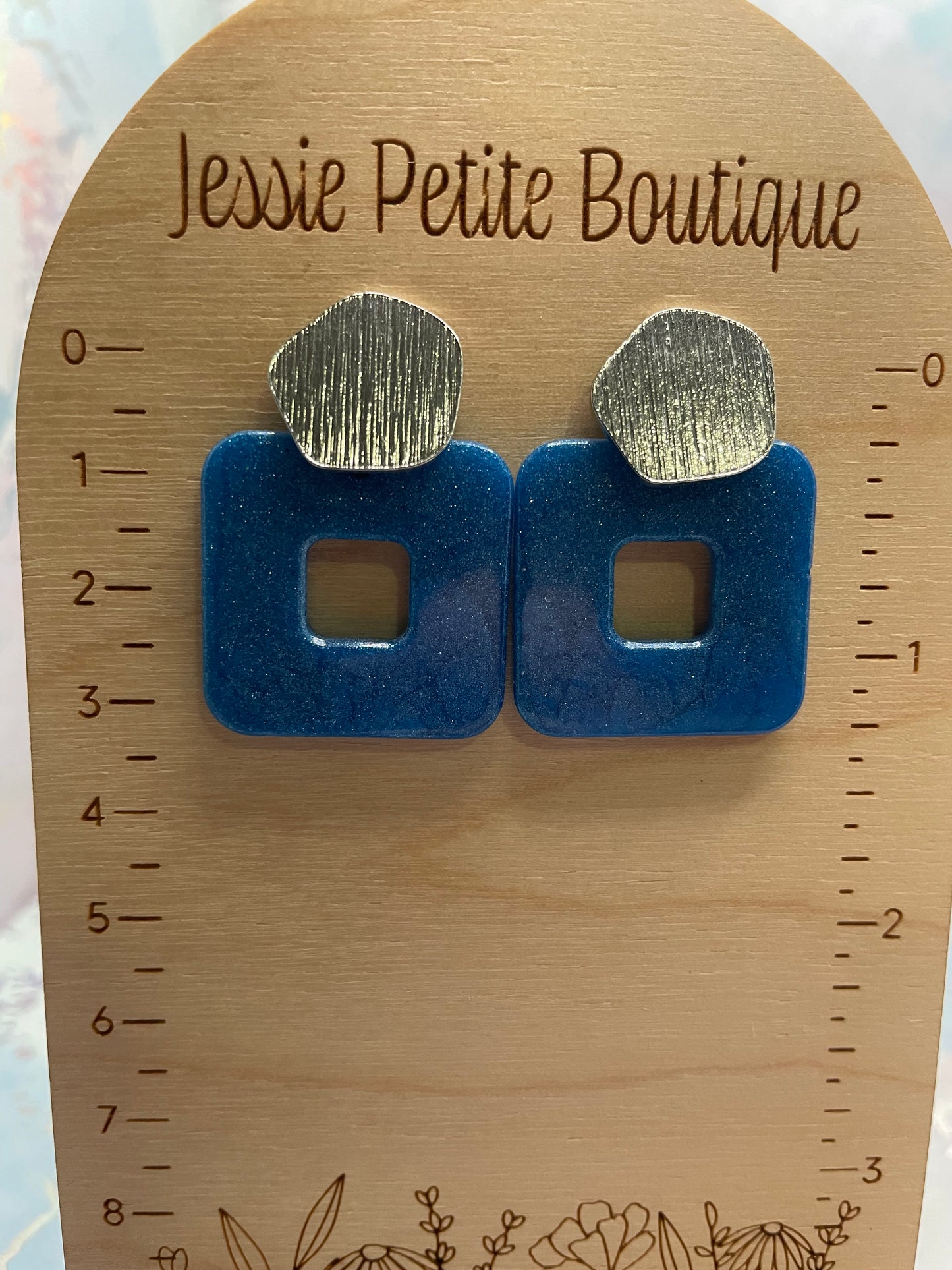 Boucles d'oreilles Carré +bouton texture argent-Sans Nickel