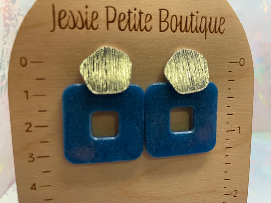 Boucles d'oreilles Carré +bouton texture argent-Sans Nickel