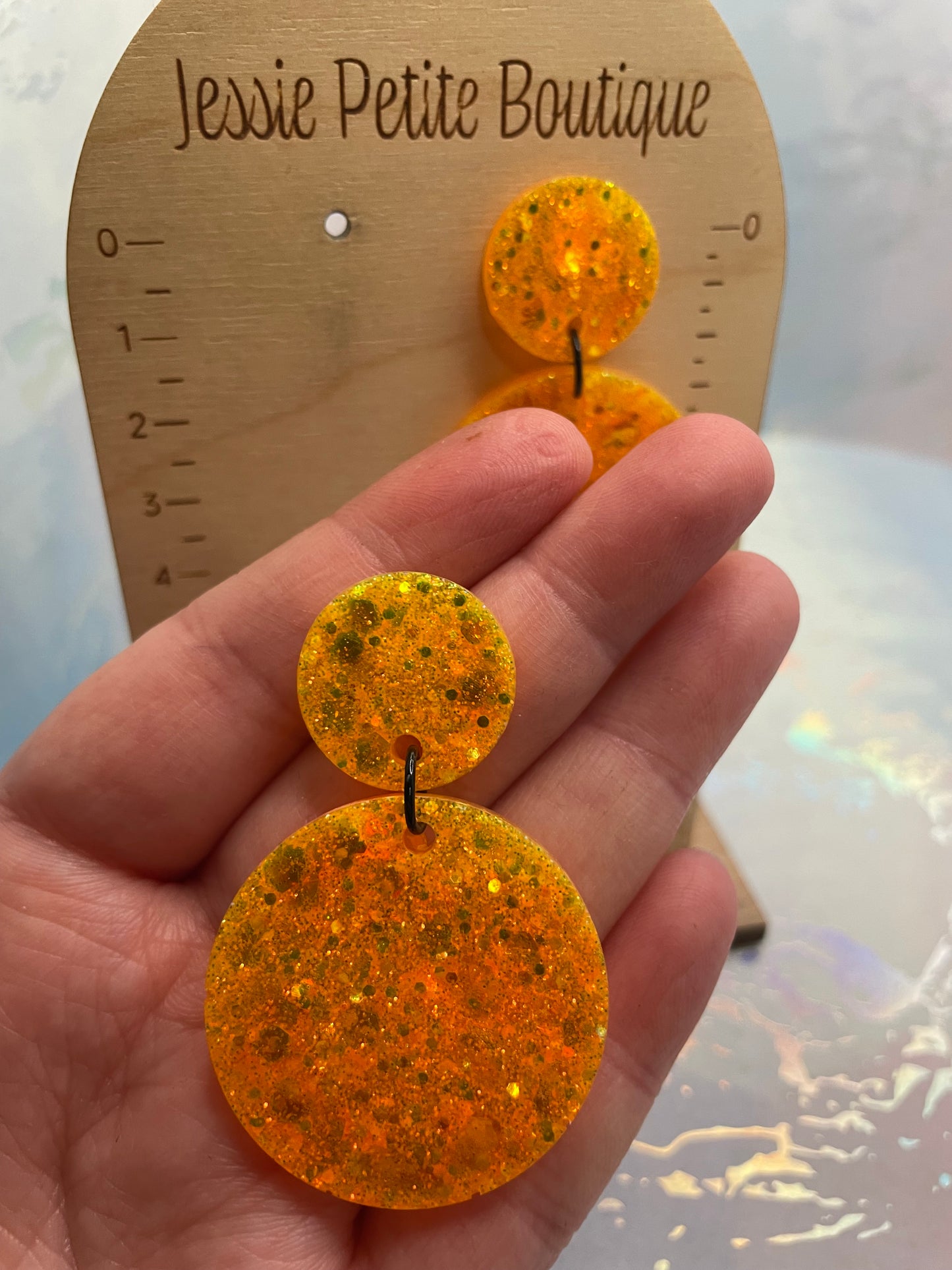 Sparkly Orange Circle Earrings-Nickel Free