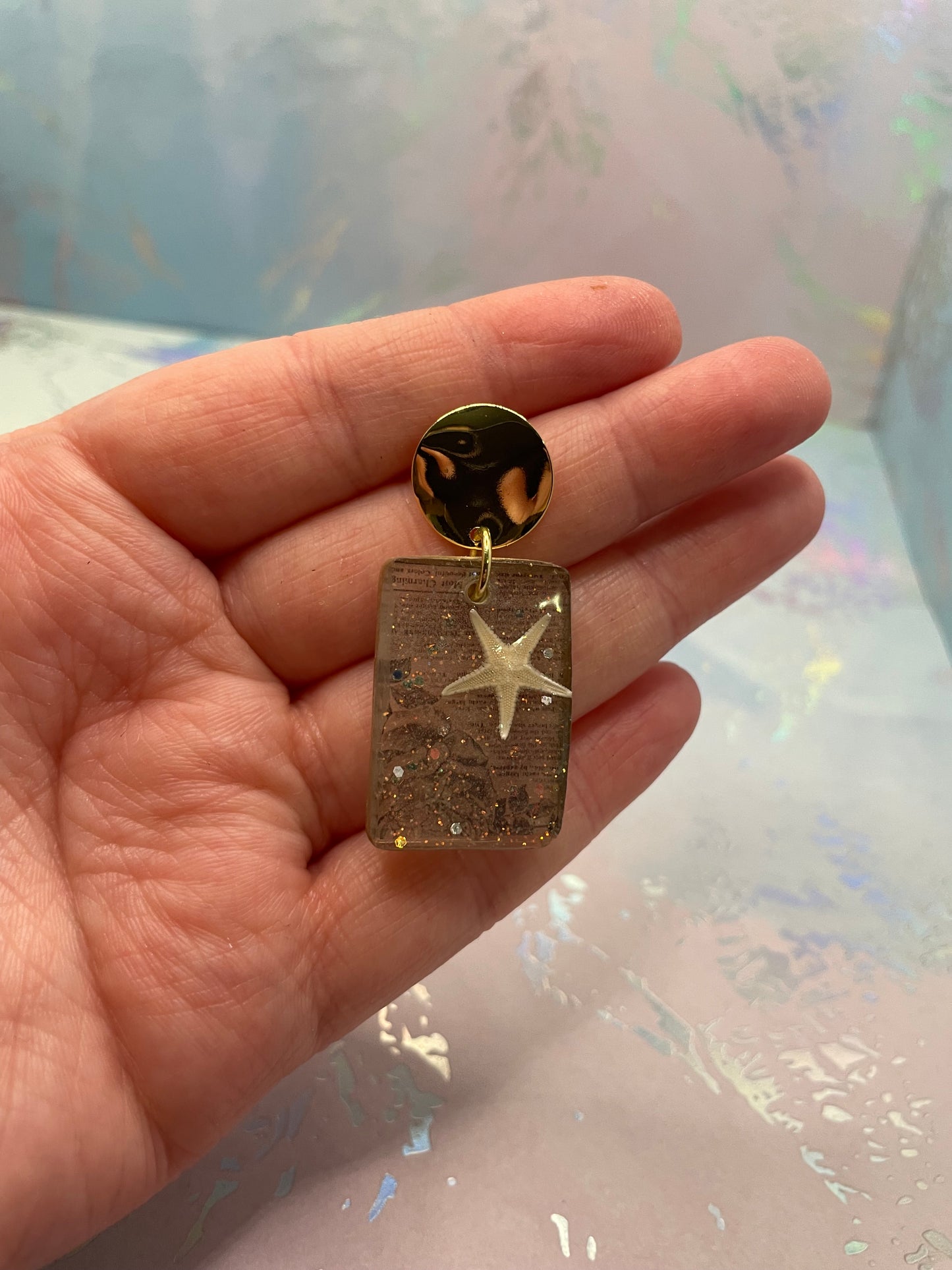 Starfish Rectangle Resin Earrings –Nickel Free
