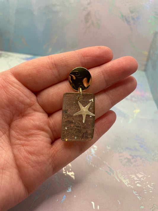 Starfish Rectangle Resin Earrings –Nickel Free