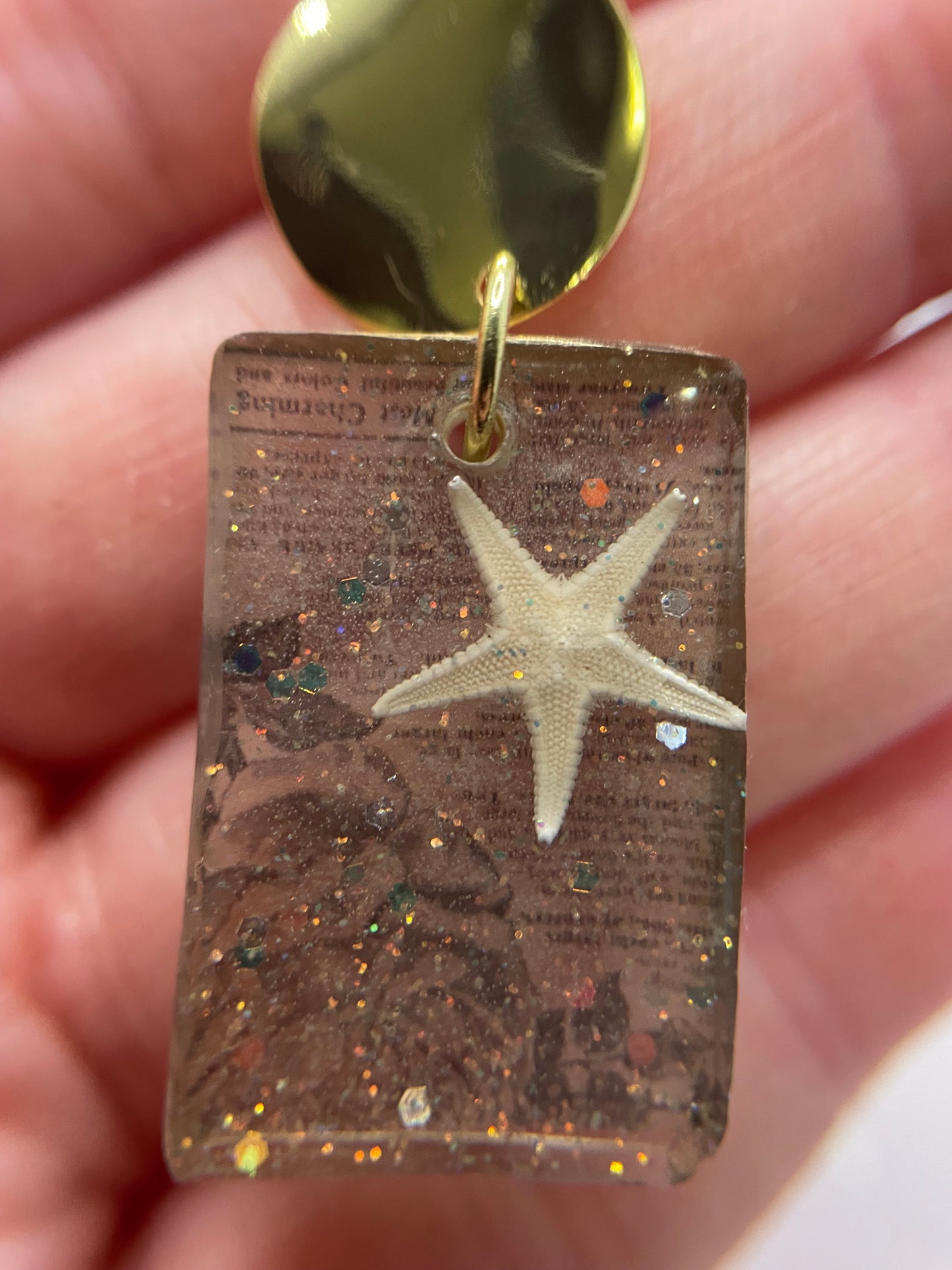 Starfish Rectangle Resin Earrings –Nickel Free