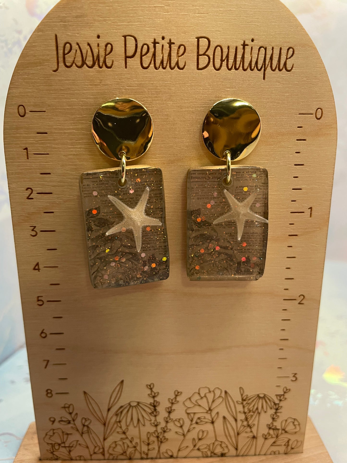 Starfish Rectangle Resin Earrings –Nickel Free