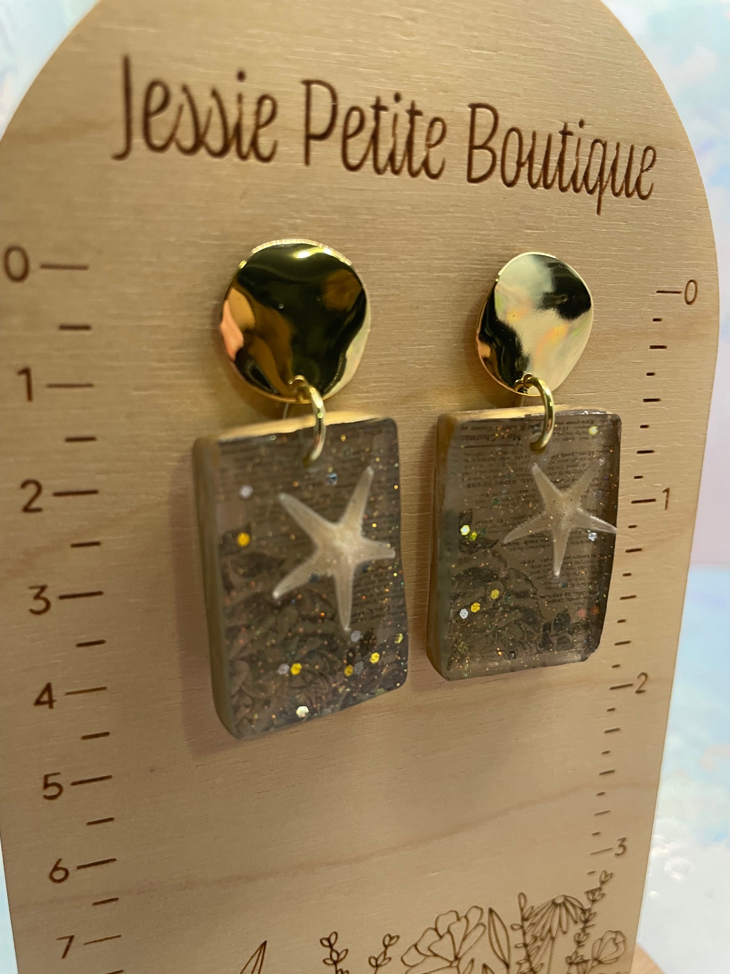 Starfish Rectangle Resin Earrings –Nickel Free