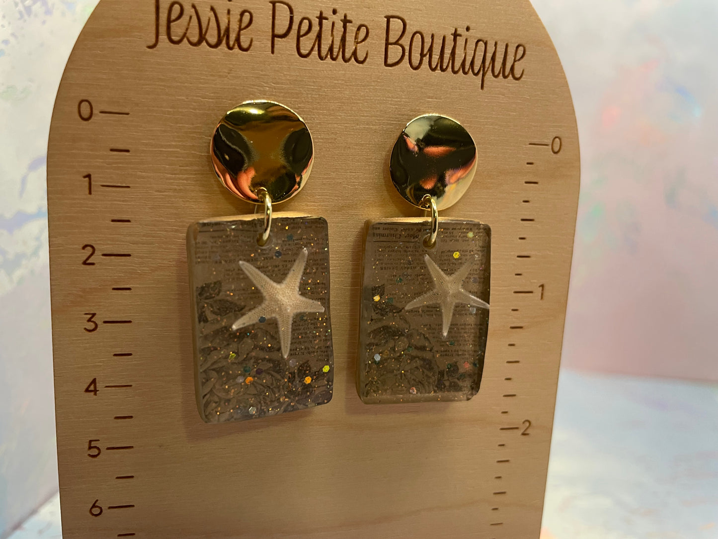 Starfish Rectangle Resin Earrings –Nickel Free