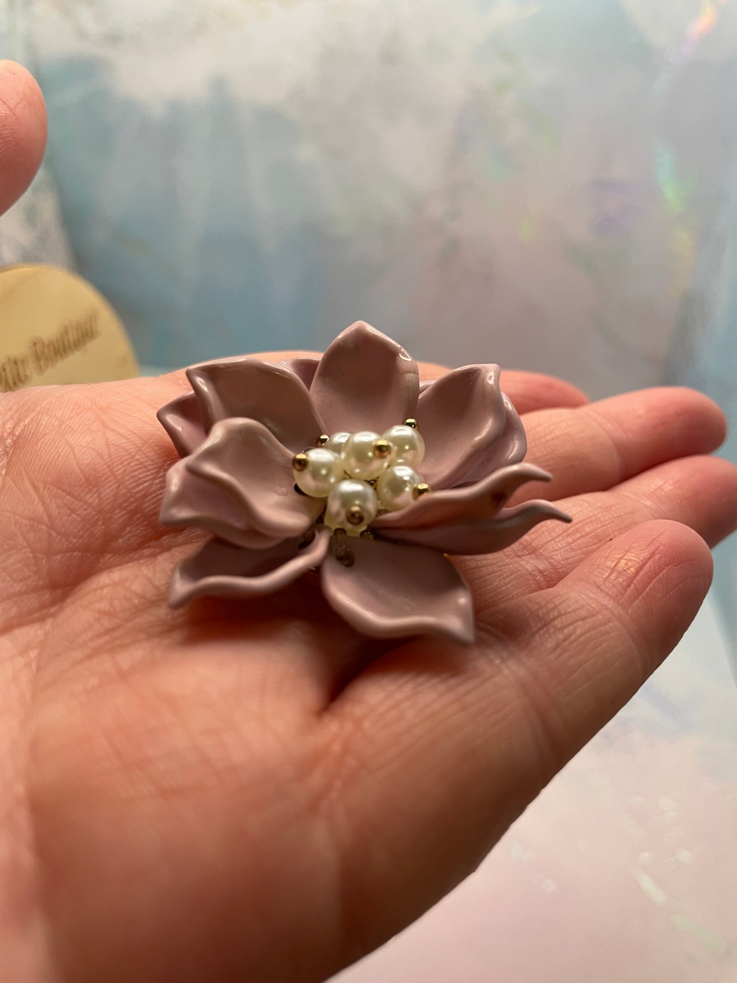 Boucles d’oreilles fleur rose avec perles pendante-Sans Nickel