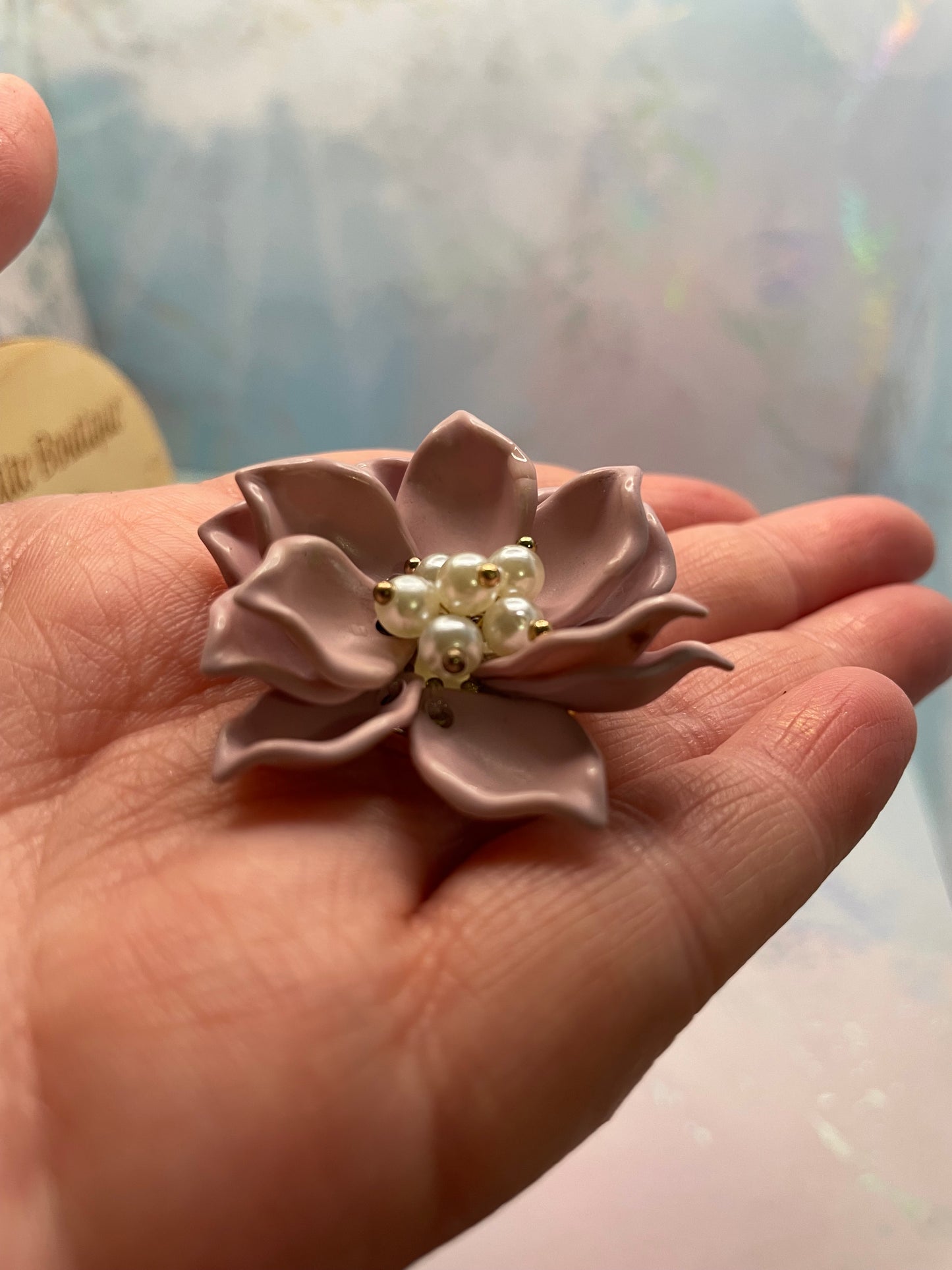 Boucles d’oreilles fleur rose avec perles pendante-Sans Nickel