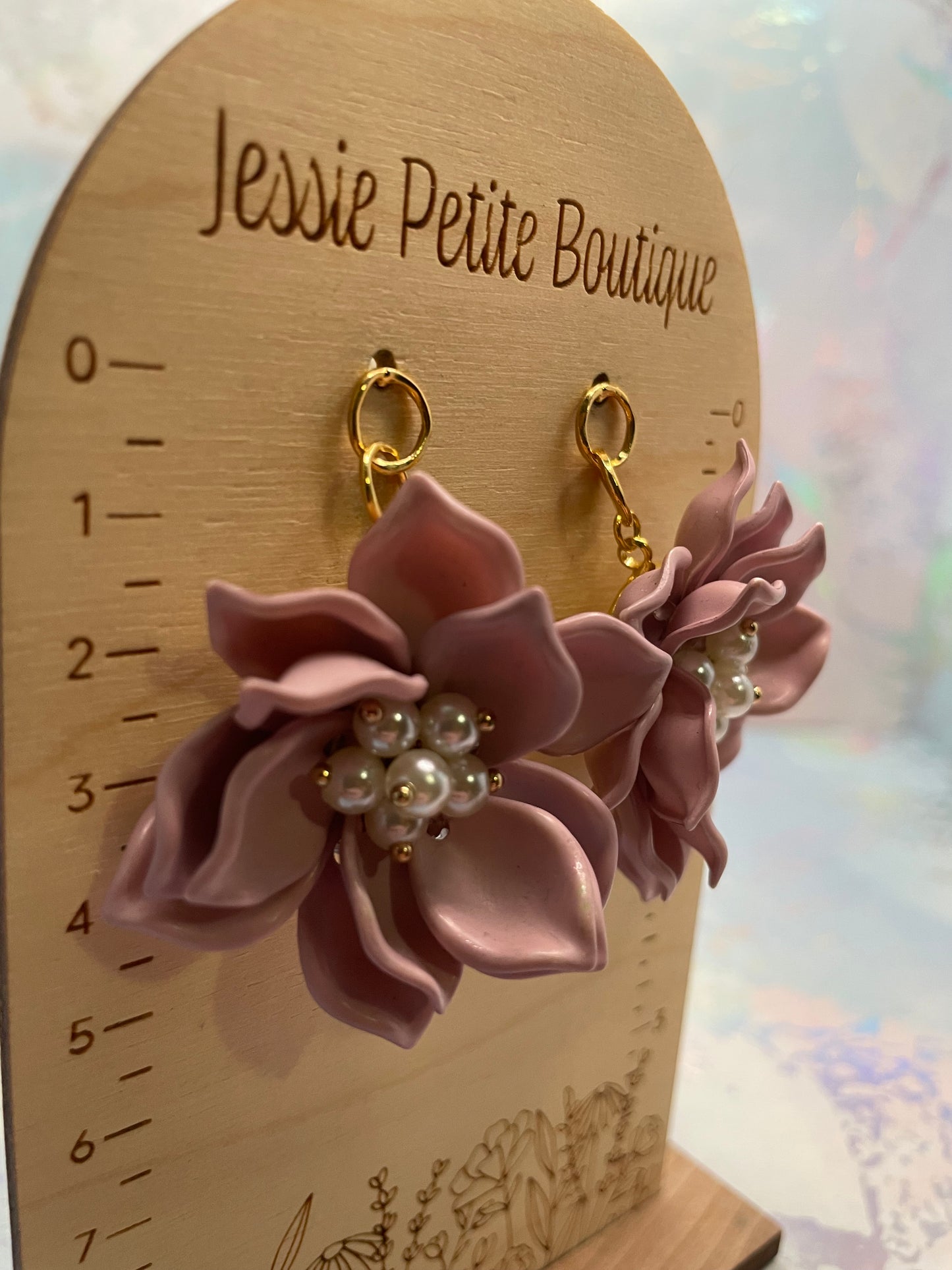 Boucles d’oreilles fleur rose avec perles pendante-Sans Nickel