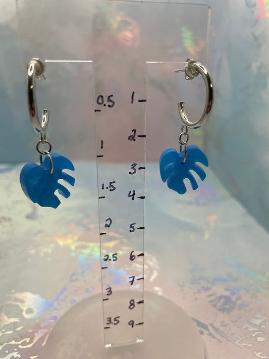 Boucles d’oreilles monstera bleu pendante-Sans Nickel