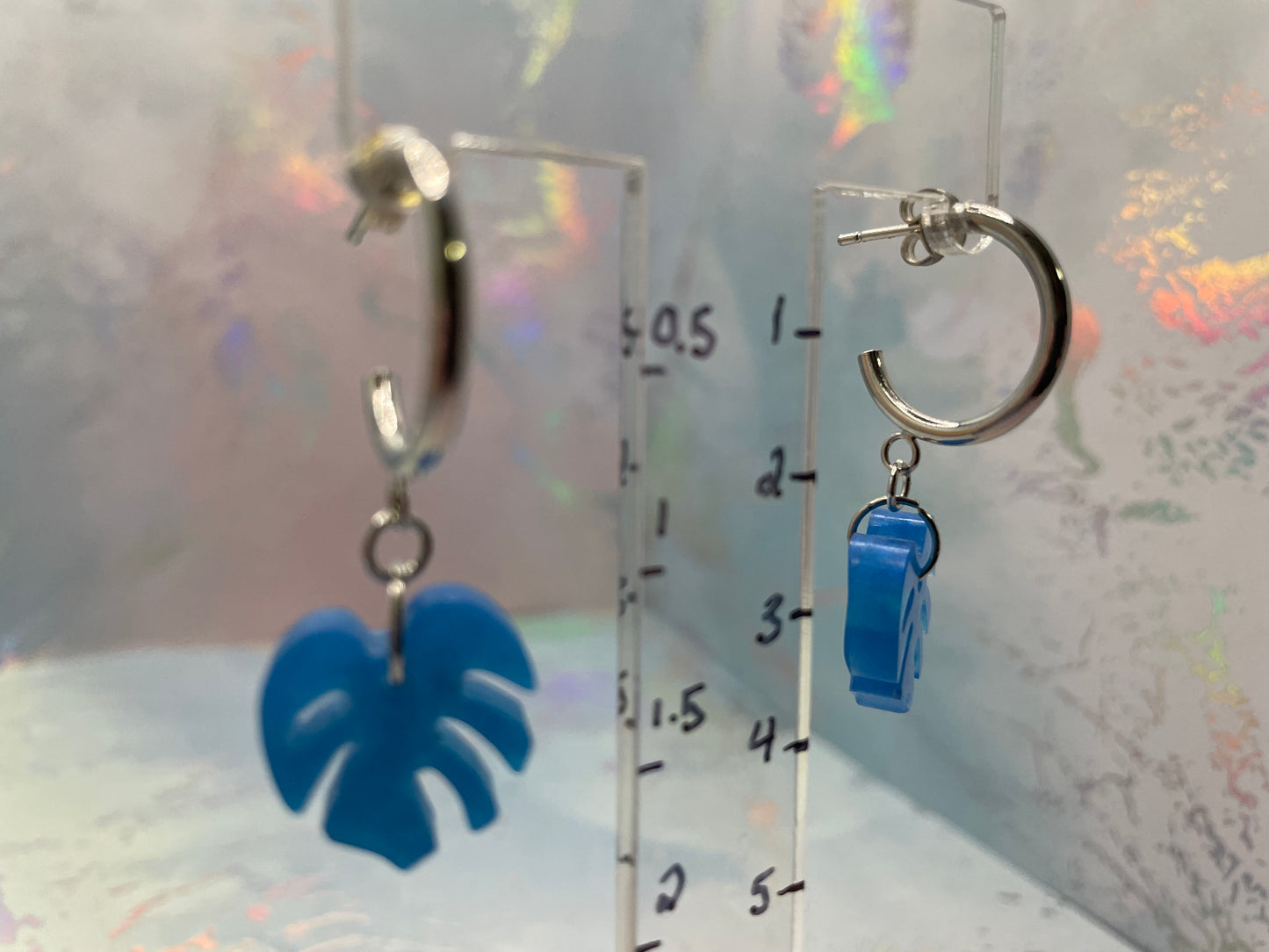 Boucles d’oreilles monstera bleu pendante-Sans Nickel