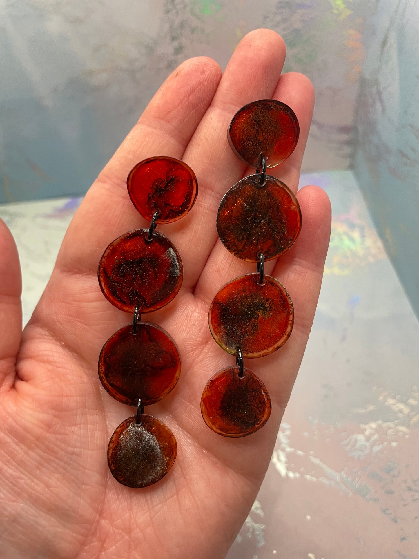 Boucles d’oreilles pendantes multi-cercle orange brûlé-Plastique/ Hypoallergénique