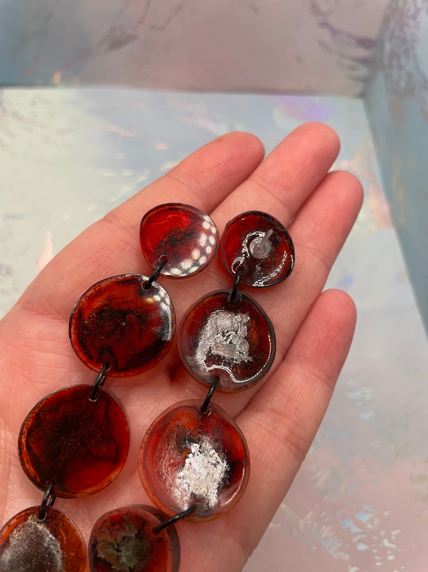 Boucles d’oreilles pendantes multi-cercle orange brûlé-Plastique/ Hypoallergénique